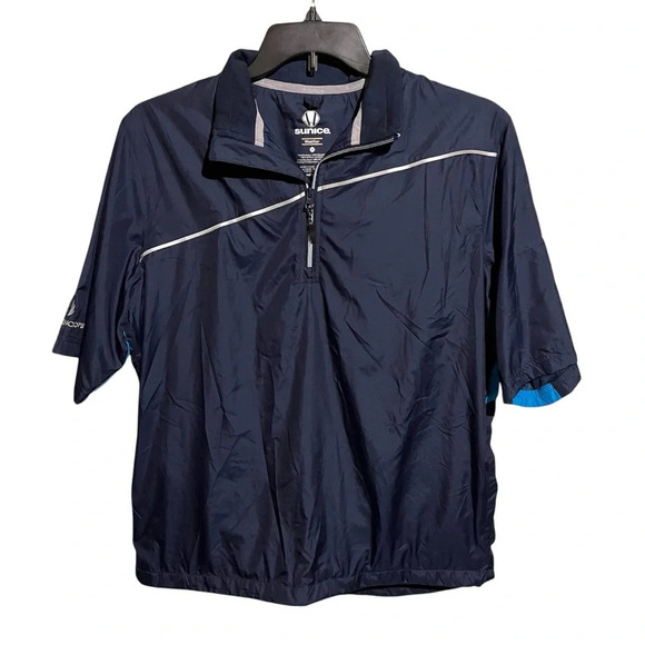 Sunice Weather Short Sleeve Wind-Rain Shirt Navy M 1/4 Zip Providence Open - Picture 1 of 9